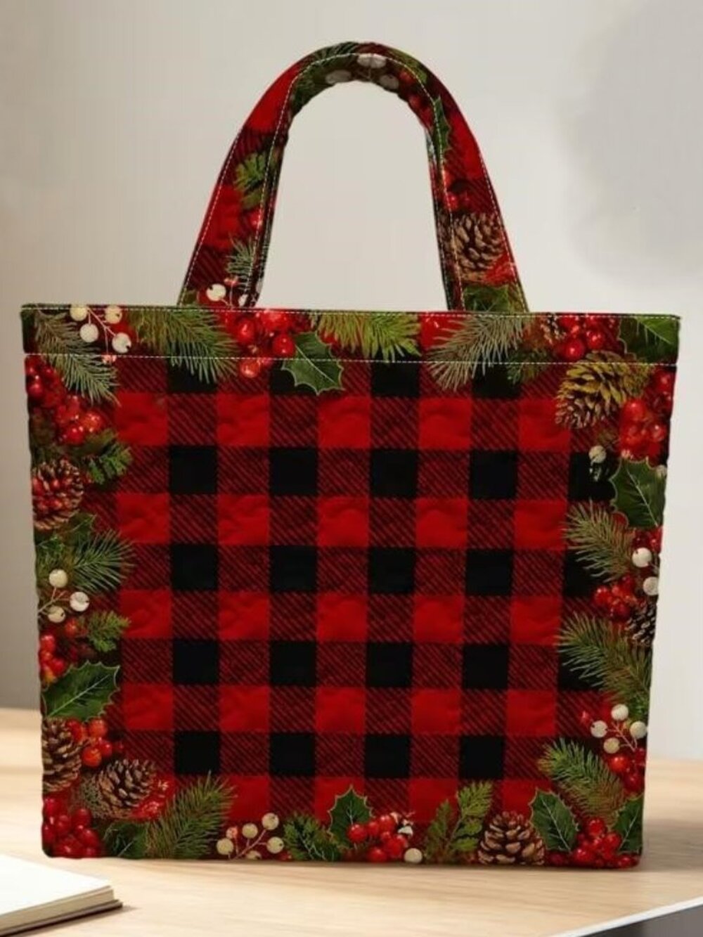 QUILTED BUFFALO CHECK TOTE